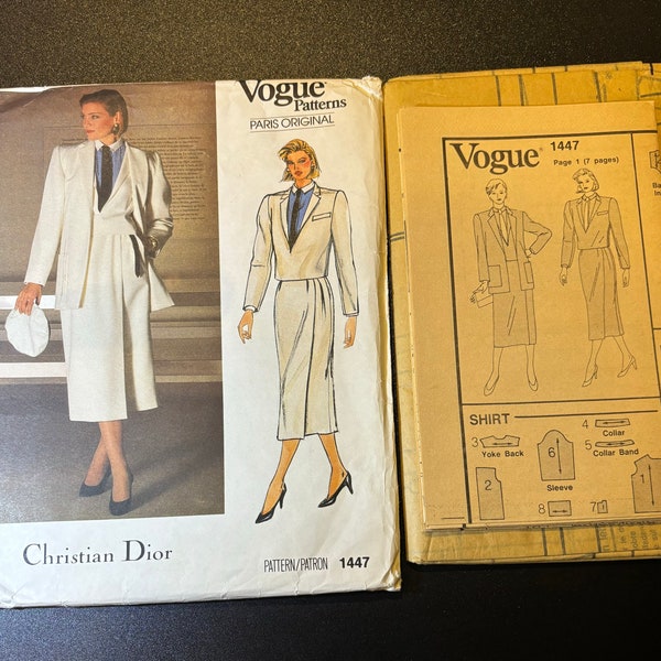 Modèle original 1447 vogue Paris par Christian Dior pour manteaux, vestes, jupes et chemises taille 12 inutilisé