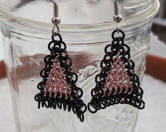 Pink Triangle Chainmail Earrings