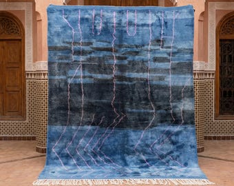 Shades of Blue Moroccan Rug - Berber Wool Area Rugs for Living Room