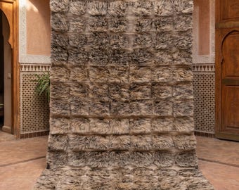 Custom Brown Shag Moroccan Rug - Berber Wool Area Rugs for Living Room