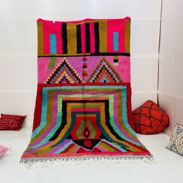 Moroccan Berber rug - Vintage Beni ourain rug - Morrocan berber rug - Morocco pink rug - handmade rug - Genuine lamb wool - Berber wool rug