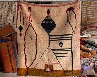 Small Vintage Moroccan Rug – One of a kind Wool Tribal Area Boujaad Rug (5.2x5.8 ft)