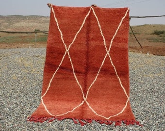 Red Berber Moroccan Rug, Custom Beni Ourain Rug for bedroom