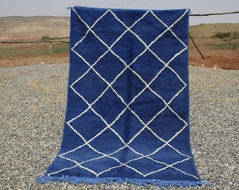 Handcrafted Blue Beni Ourain Rug, Moroccan Wool Rug for bedroom