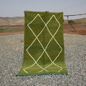 Moroccan Rug Beni Ourain Rug Custom Green Rug White Diamond Area Rug