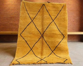 Handcrafted Yellow Wool Moroccan Rug, Custom Beni Ourain Rug