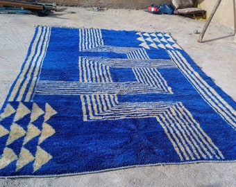 beautiful Blue and White Moroccan Mrirt Rug | Berber Wool Rug