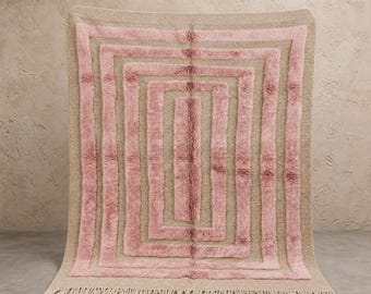 Handmade Pink Tufted  Wool Moroccan Rug – Custom 8x10 Area Rug