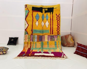 Moroccan Rug, Handmade beni Rug Authentic Moroccan Rug, yellow Wool Rug, Sheep Wool Rug, Bohemian Rug,Beni ourain  rug Area rug, Morocco rug