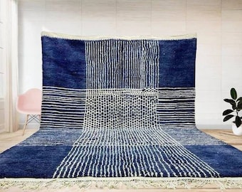 Blue Beni Ourain Rug - Custom 8x10 Handcrafted Moroccan Rugs for Living Room