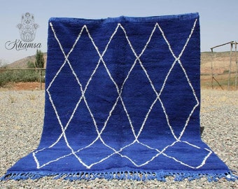 Blue Moroccan Beni Ourain Rug – Handmade Wool Berber Rug