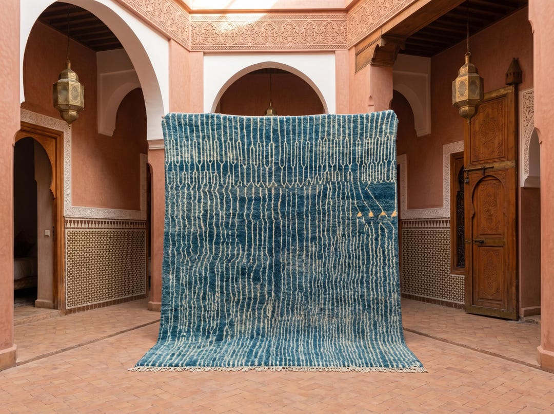 Turquoise Moroccan Rug - Fancy Large Area Plush Wool Rugs - Etsy Australia