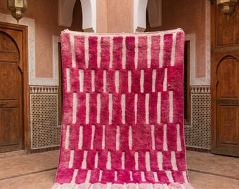 Tappeto marocchino rosa fatto a mano - Tappeto marocchino Beni Ourain in lana tuftata