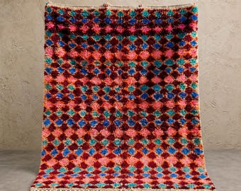 Burgundy Colorful Handmade  Wool Moroccan Rug – Custom 8x10 Area Rug