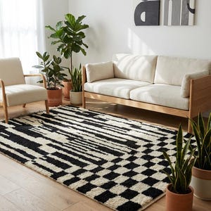 Artistic Beni ourain Rugs for Living Room - handcrafted Moroccan Black and White Rug image 2