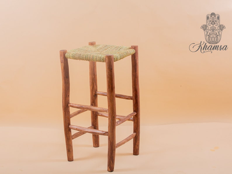 Moroccan bar stool in laurel wood 80 cm image 1