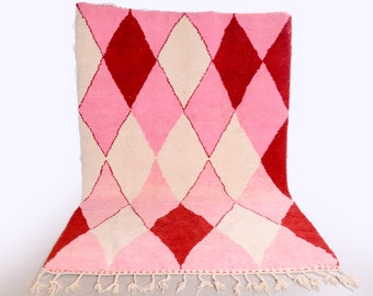 Moroccan Rug Beni Ourain Pink Wool Area Rug
