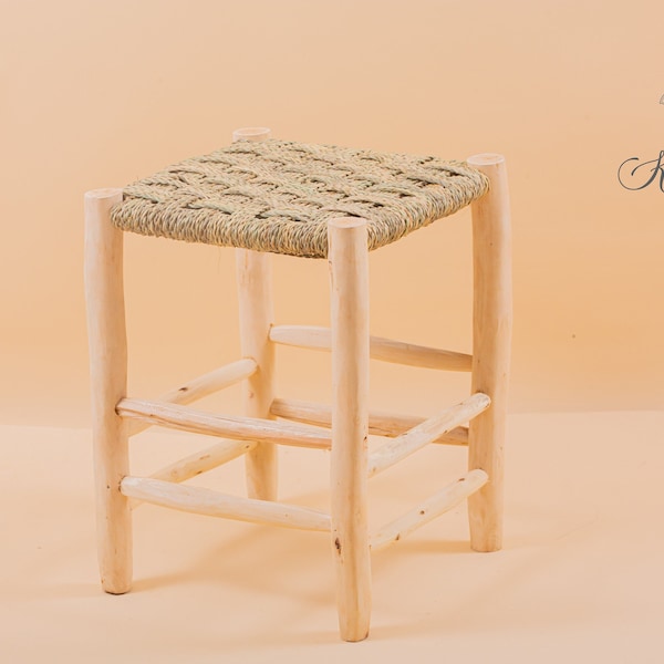 Tabouret marocain en bois et tressé