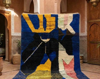 Handcrafted Blue Moroccan Rug - Custom Wool Area Rug