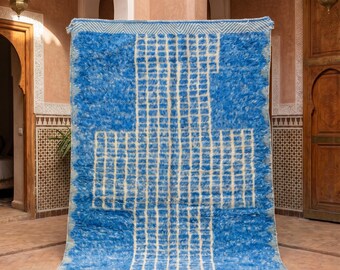 Blue Custom Moroccan Rug - Berber Wool Area Rugs for Living Room