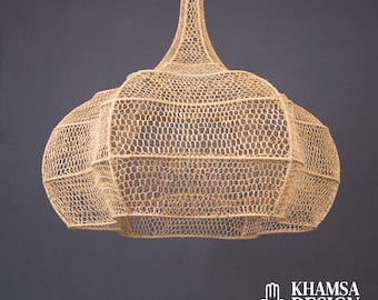 the wave chandelier handmade moroccan lamp rattan Natural wicker suspension, open work doum suspension