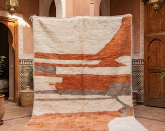 Handmade Soft Wool Moroccan Rug - Orange Custom Area Rugs for Living Room