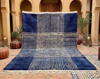 Blue Beni Ourain Rug - Custom 8x10 Handcrafted Moroccan Rugs for Living Room
