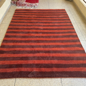 BeniRugs Moroccan contemporary design rug, Brown and Orange handmade berber rug, custom living room rug , Beni ourain thick 8x10 Rug