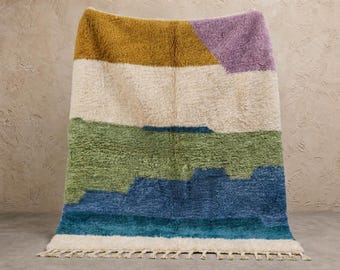 Colorful Geometric Handmade  Soft Wool Moroccan Rug – Custom 8x10 Area Rug