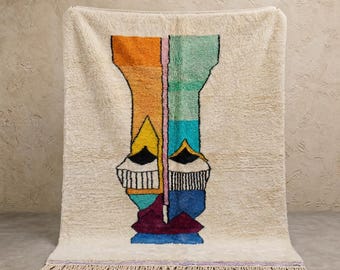 Colorful Face Handmade Soft Wool Moroccan Rug – Custom 8x10 Area Rug