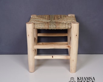 Moroccan wooden and braided stool