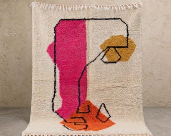 Pink Face Handmade Soft Wool Moroccan Rug – Custom 8x10 Area Rug