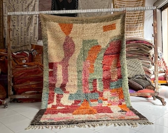 Tapis Berbère Marocain Multicolore – 6,5x9,5 Ft – Laine Tissée Main – Style Boho
