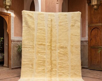 Cream Moroccan Rug, Handmade Berber Wool Area Rug, Textured Striped Beni Ourain Style Rug, Neutral Boho Living Room Carpet