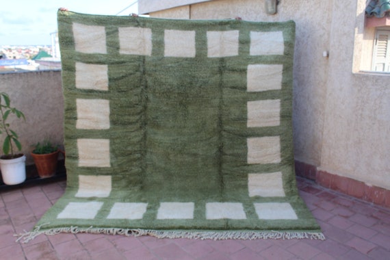 Handmade Green Moroccan Mrirt Rug | Berber Wool Rug