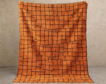 Orange Checkered Handmade Soft Wool Moroccan Rug – Custom 8x10 Area Rug