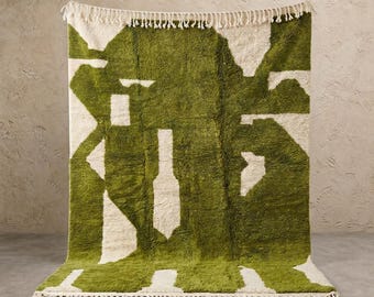 Olive Green Handmade Soft Wool Moroccan Rug – Custom 8x10 Area Rug