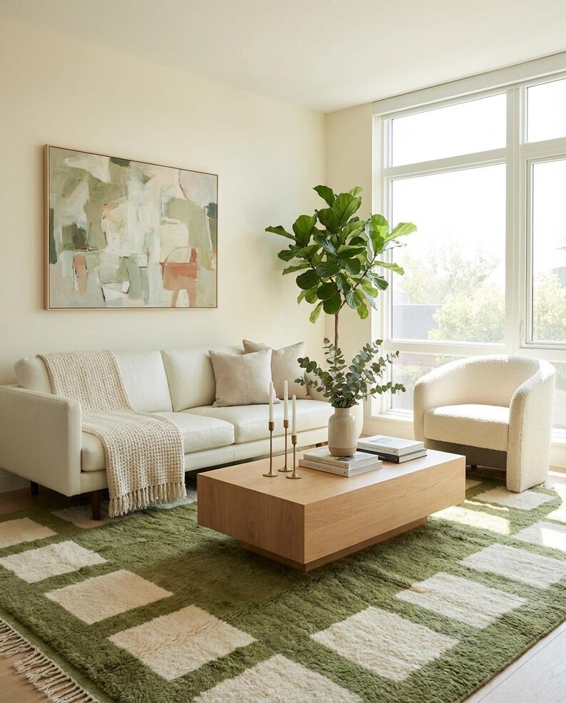 Handmade Green Moroccan Mrirt Rug | Berber Wool Rug image 2