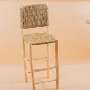 High Bar Chair in wood and rope, Bar Stool