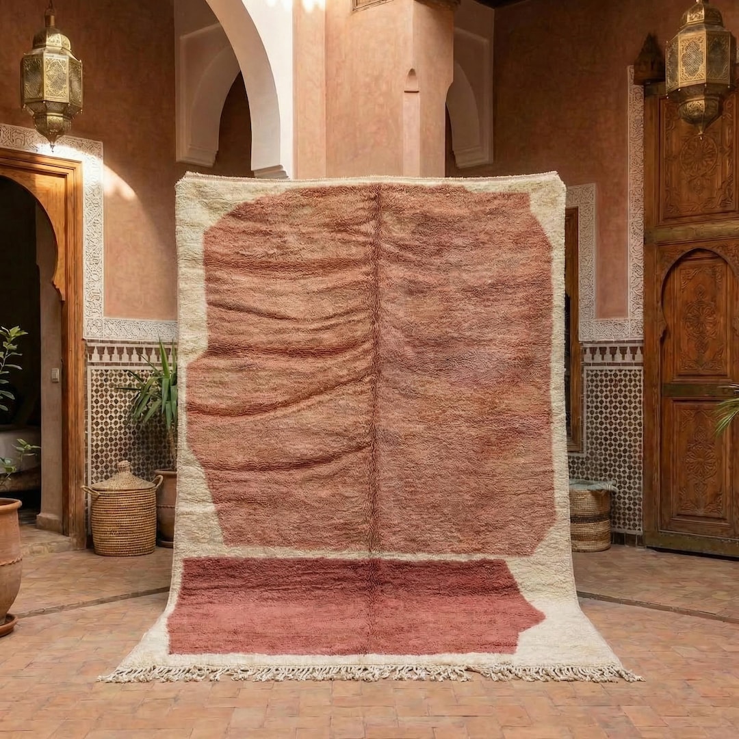 Salmon Color Rug Contemporary Moroccan Rug in Salmon Color | Custom Handcrafted Beni ...