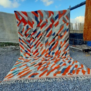 Beautiful geometric Multicolor Moroccan Mrirt Rug | Handcrafted Berber Wool Rug