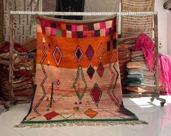 Pink Vintage Moroccan Rug – Tribal Berber Area Wool Rug (6.5x9.8 ft)
