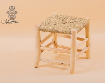 Moroccan wooden and braided stool