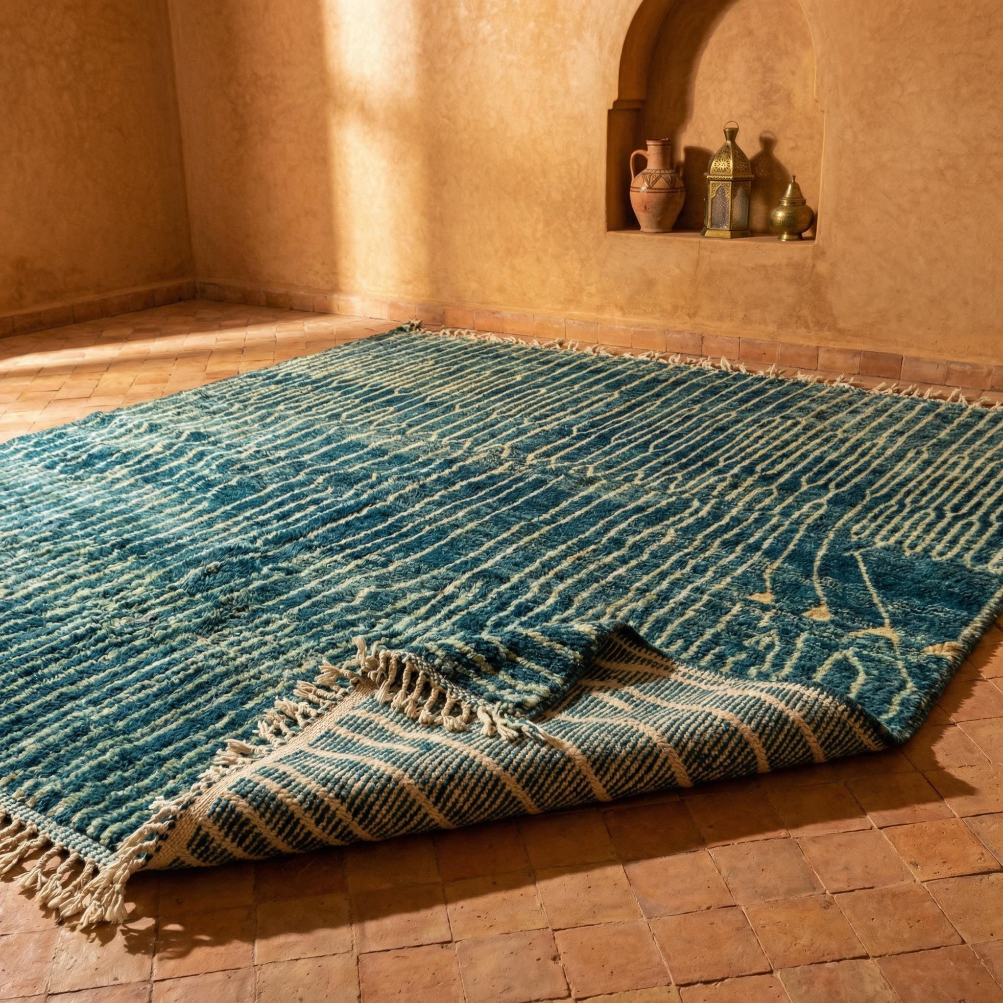 Turquoise Moroccan Rug - Fancy Large Area Plush Wool Rugs - Etsy