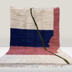 Contemporary Moroccan Mrirt Rug in Abstract Blue and Orange | Handcrafted Berber Wool Rug