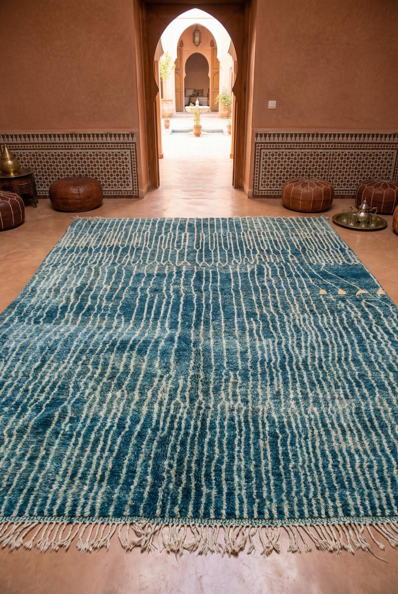 Turquoise Moroccan Rug - Fancy Large Area Plush Wool Rugs - Etsy
