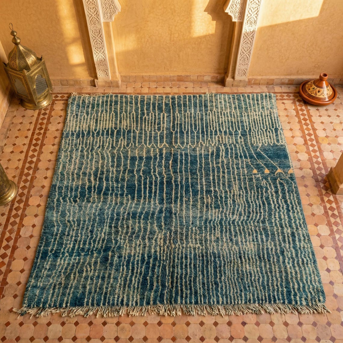 Turquoise Moroccan Rug - Fancy Large Area Plush Wool Rugs - Etsy