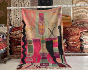 Authentic Vintage Moroccan Rug – Pink Berber Area Wool Rug (5.5x8.8 ft)