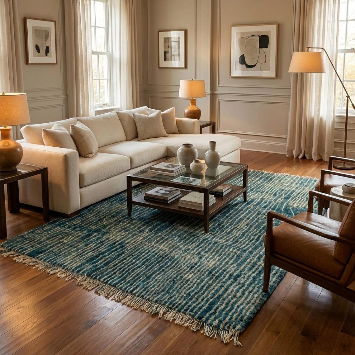 Turquoise Moroccan Rug - Fancy Large Area Plush Wool Rugs - Etsy