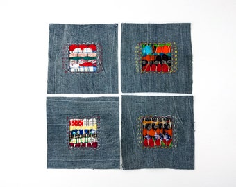 Patches Handwoven Upcycled Denim Hand stitched Boro Sew On Patch Embellishment Patch for visible mending Patch for Creations Colorful